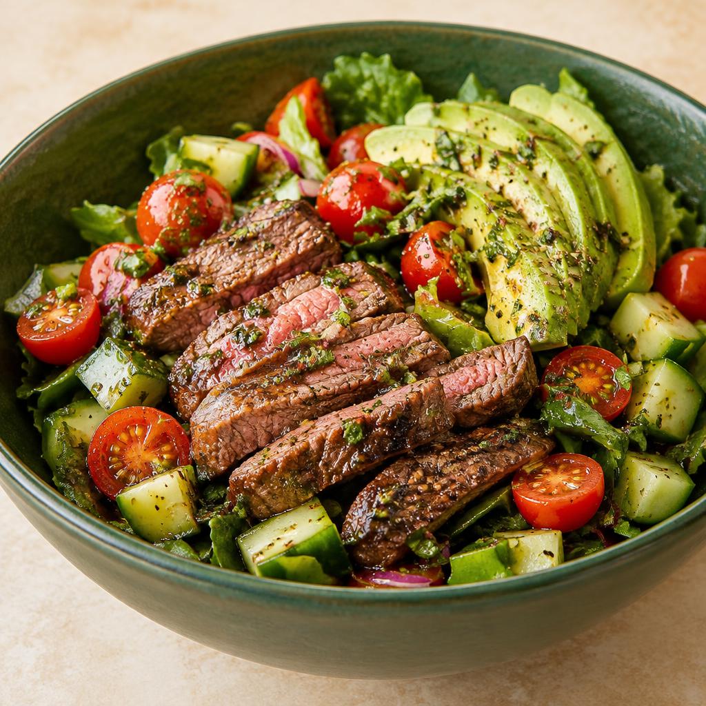 Chopped salad with charred steak